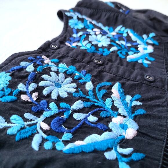 Rebecca Taylor Embroidered Floral Eyelet Cotton Shift Dress Black Blue Size 6 - Picture 15 of 16